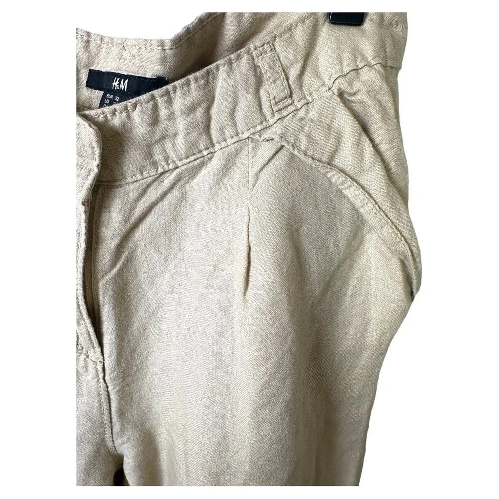 H&M Linen Blend Pants Size 2 Beige Tapered Lightweight Minimalist